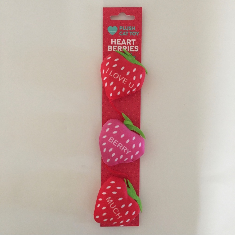 NEW Cat Toys Strawberry Hearts I Love U. Berry Much | FuzzYard